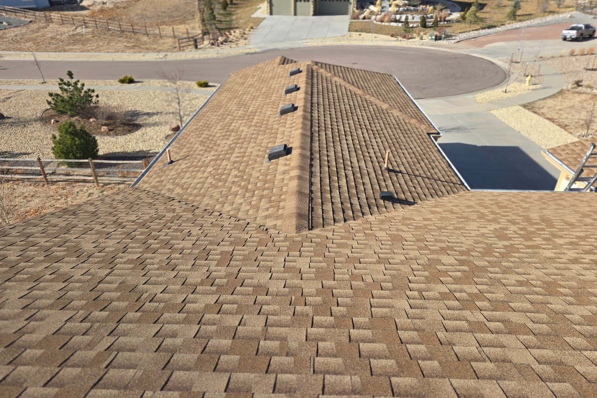 Close view across the architectural shingles on a finished residential roof